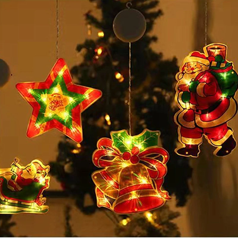 Christmas LED Light Snowflake Santa Hanging Sucker Lamp Window Ornaments Decoration for Home Xmas Navidad 2025 New Year Decor